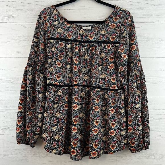 Knox Rose Floral Long Sleeve Peasant Blouse Size S - Picture 1 of 9